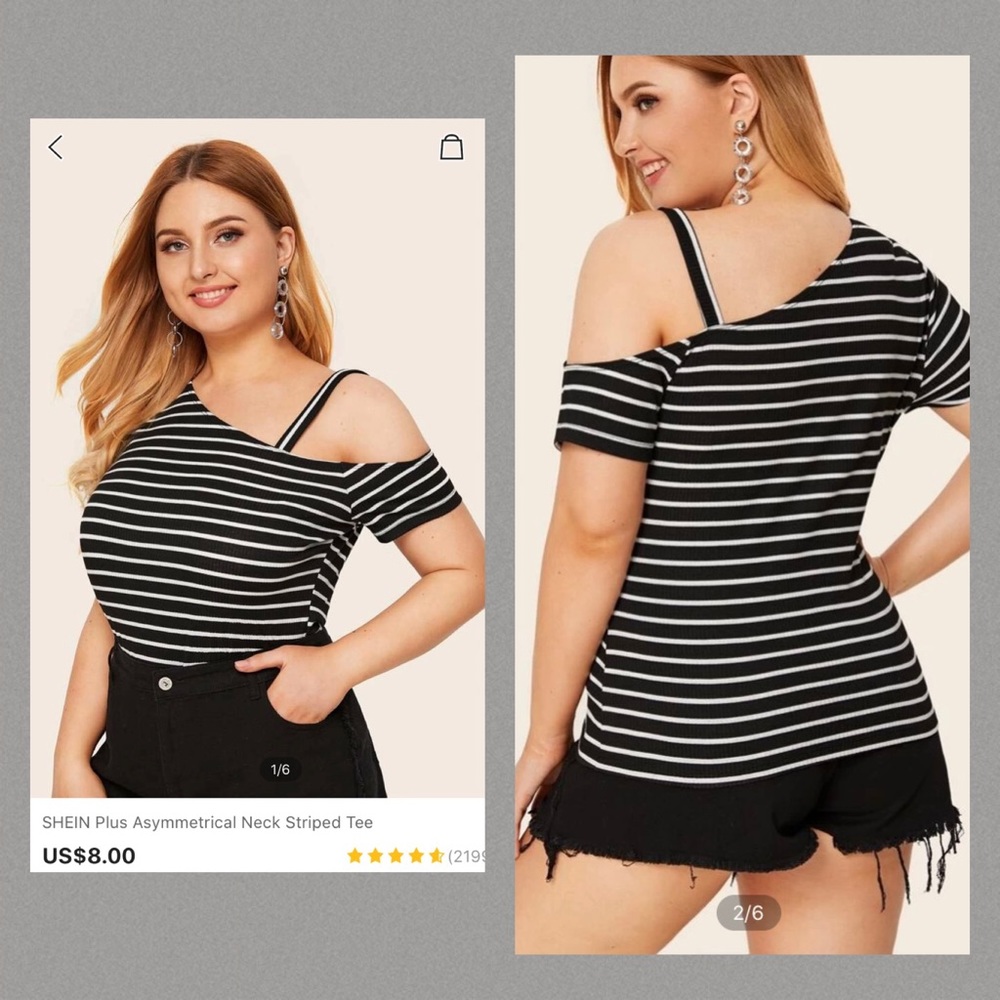 NWT Asymmetrical Neck Striped Tee